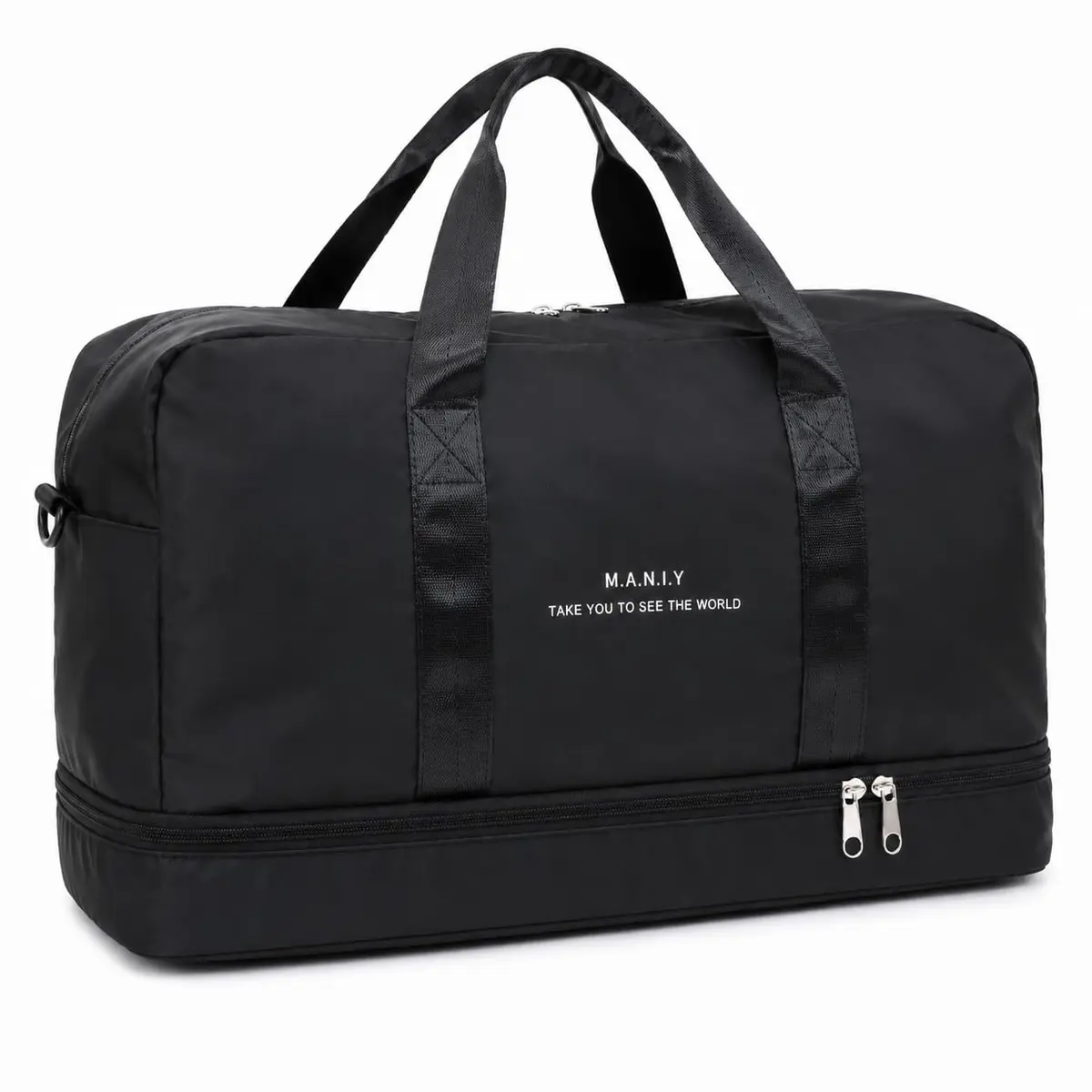 Bolsa Esportiva e de Viagem Grande com 4 Bolsos, Bolsa Transversal Organizadora para Academia, Treino, Trabalho e Passeios, Compartimentos para Documentos e Pertences (Preto) - 1