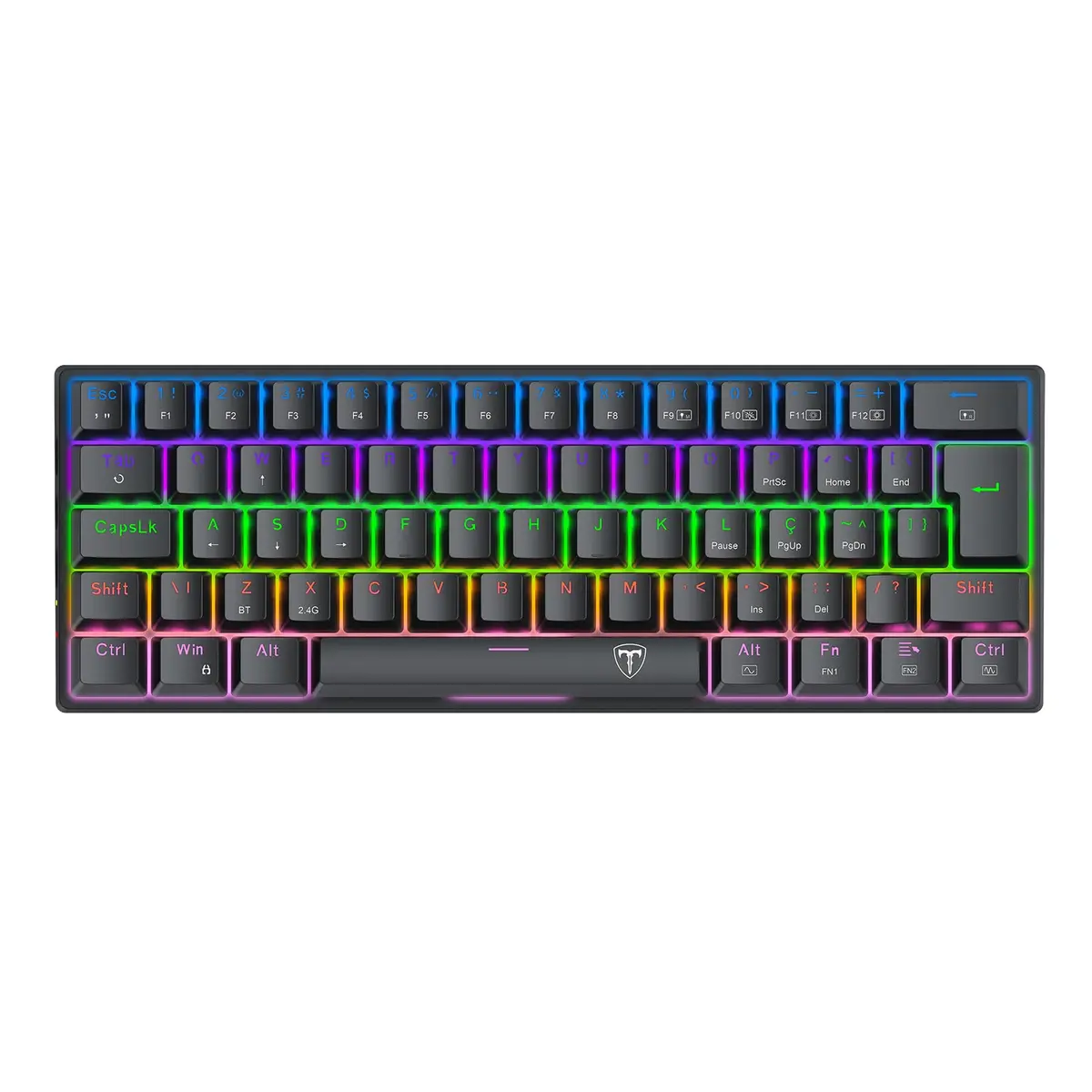 Teclado Gamer T-Dagger Arena Pro Iluminação Rainbow Preto 60% Switch Marrom T-TGK321PRO-BR PT
