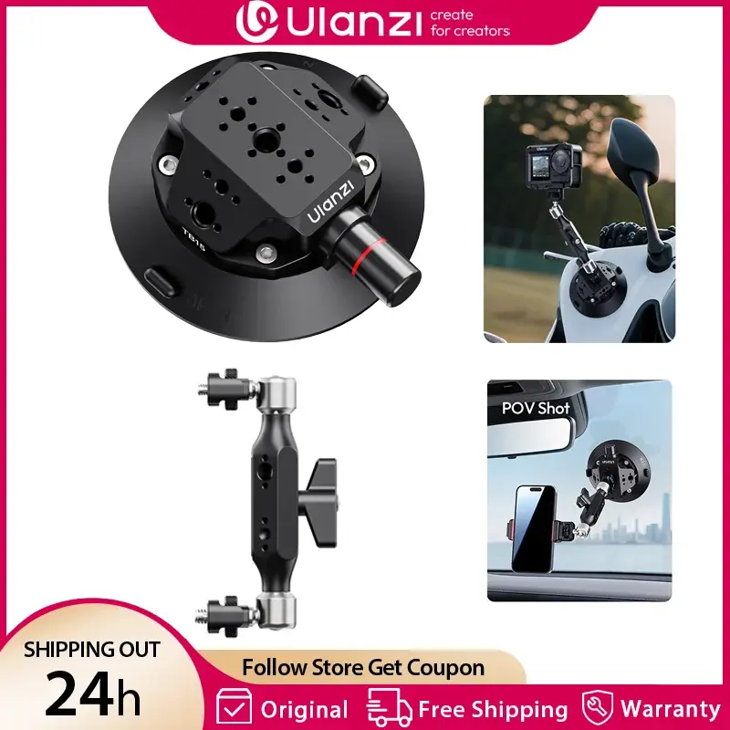 Ulanzi TB15 Câmera Ventosa Suporte para Carro para Gopro Insta 360 DJI Câmera de Ação Telefone DSLR com 1/4 "3/8" 360 ° Ajustável