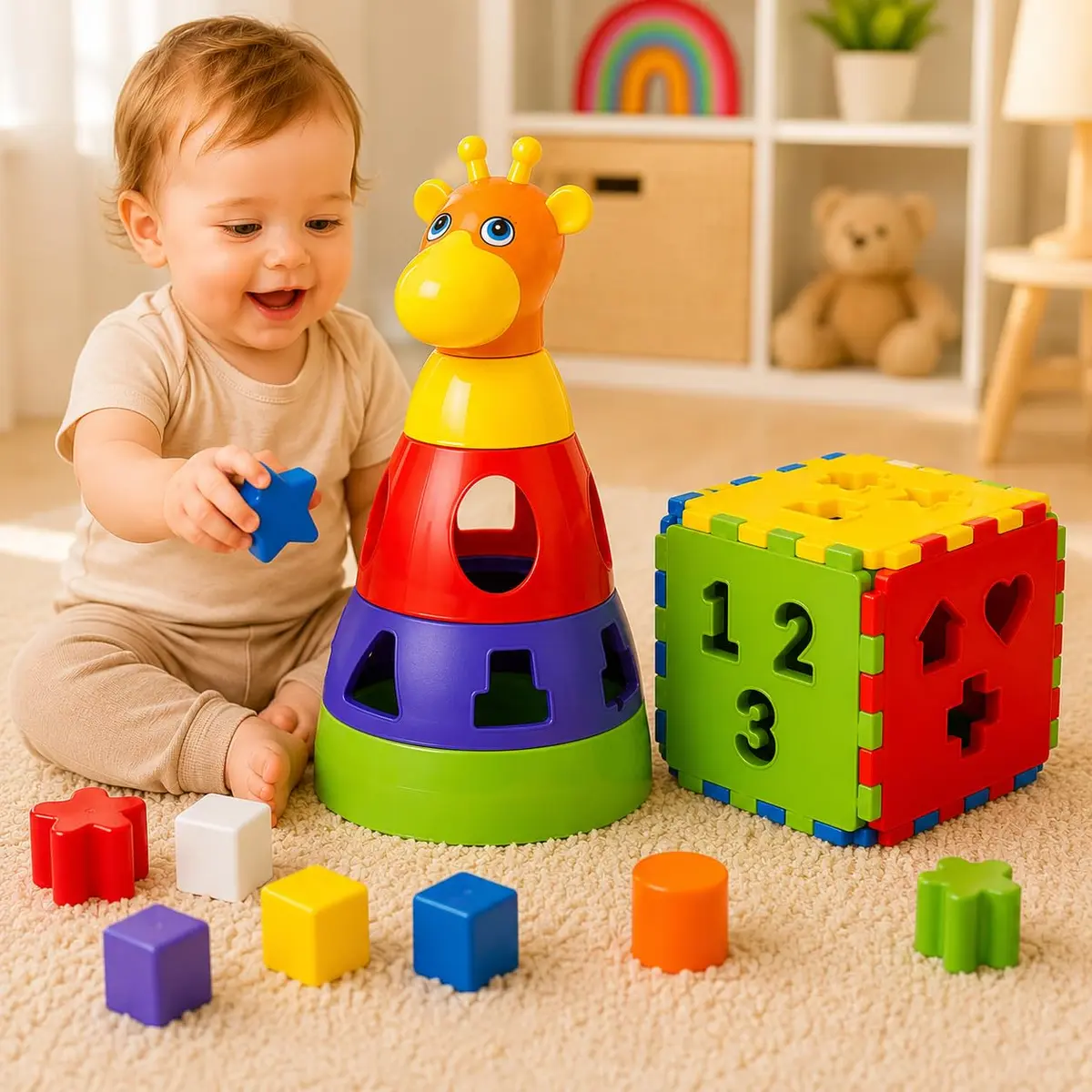 Kit Brinquedos Bebê 1 Ano Sensorial Presente Encaixar e Montar | Kit de Brinquedos para Bebês de 1 Ano