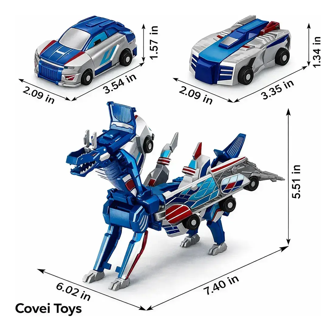 Brinquedo Infantil Carrinho 2 Em 1 Transforma Em Dragão Azul Covei Toys thumbnail 3