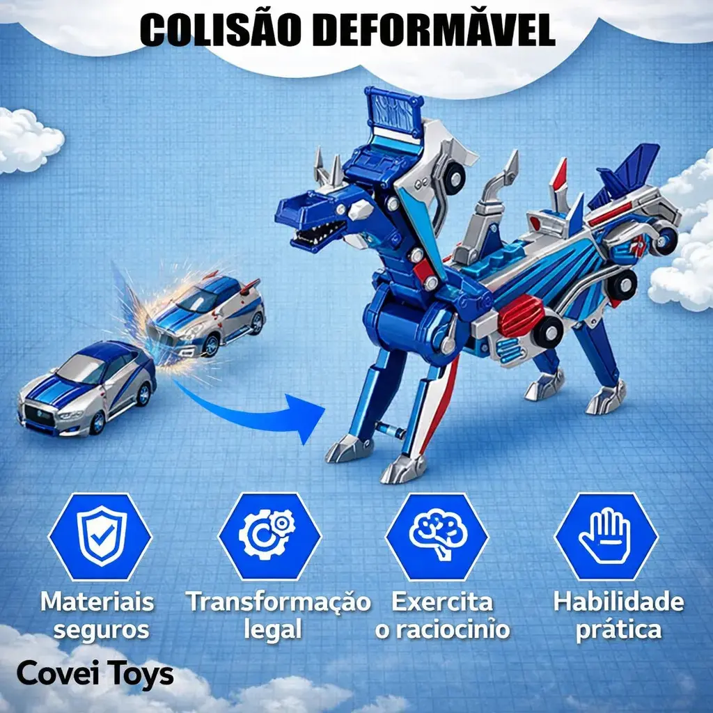 Brinquedo Infantil Carrinho 2 Em 1 Transforma Em Dragão Azul Covei Toys thumbnail 5