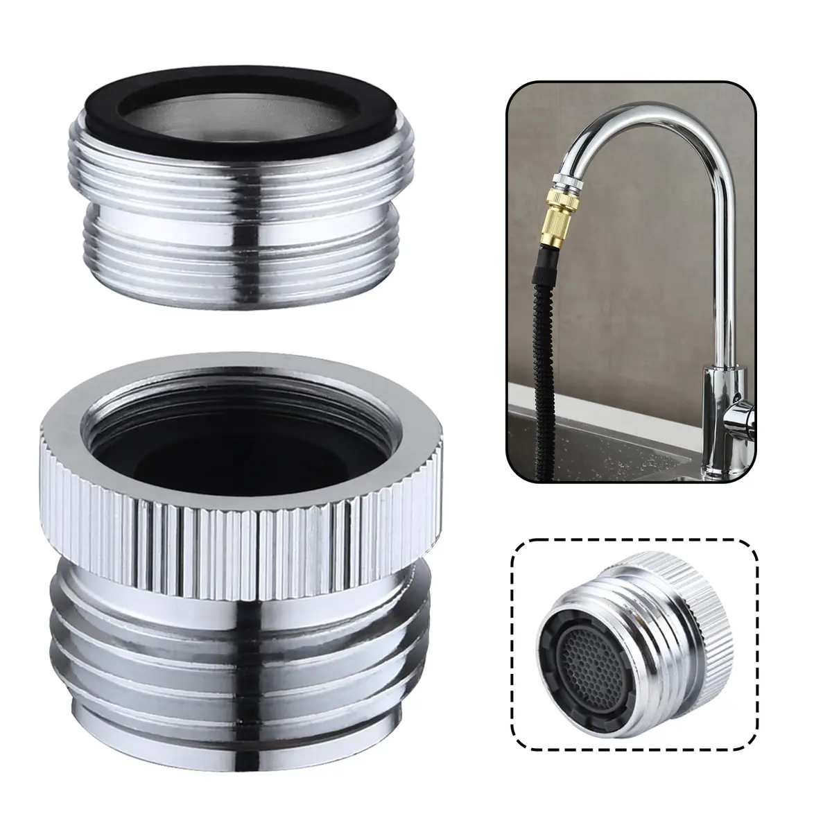 Ceaeso Adaptador de Torneira para Mangueira de Jardim com Arejador, Adaptador de Torneira de Pia para Mangueira de Jardim para Banheiro/Cozinha, Rosca GHT de 3/4" Acabamento Cromado..