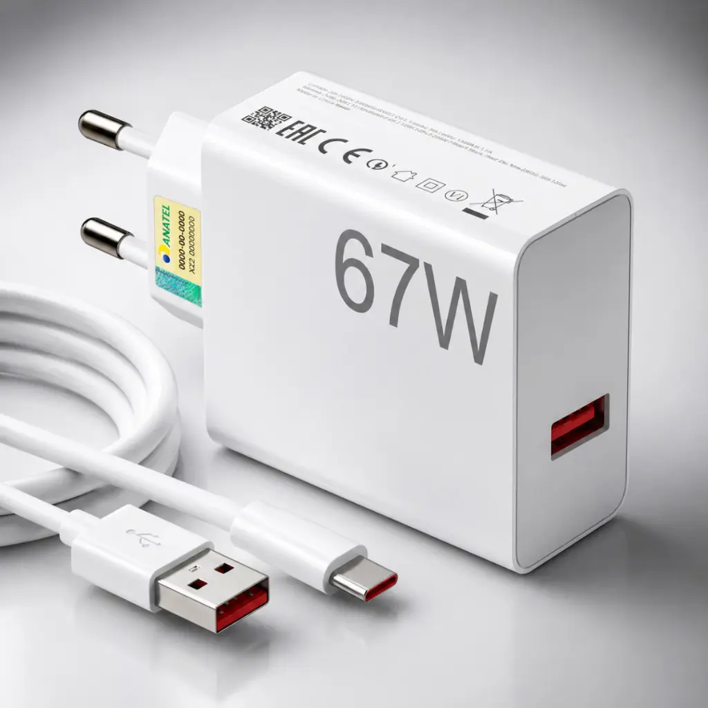 Kit Carregador 67W Turbo + Cabo Tipo-C Carga Rápida Universal Xiaomi Redmi Note E Poco X7 Android
