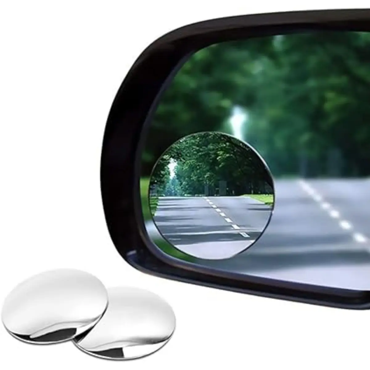 Espelho para Retrovisor contra Ponto Cego, 2 Polegadas, Vidro HD, Moldura Resistente à Ferrugem, Adesivo, Visão 360°, Universal - 1