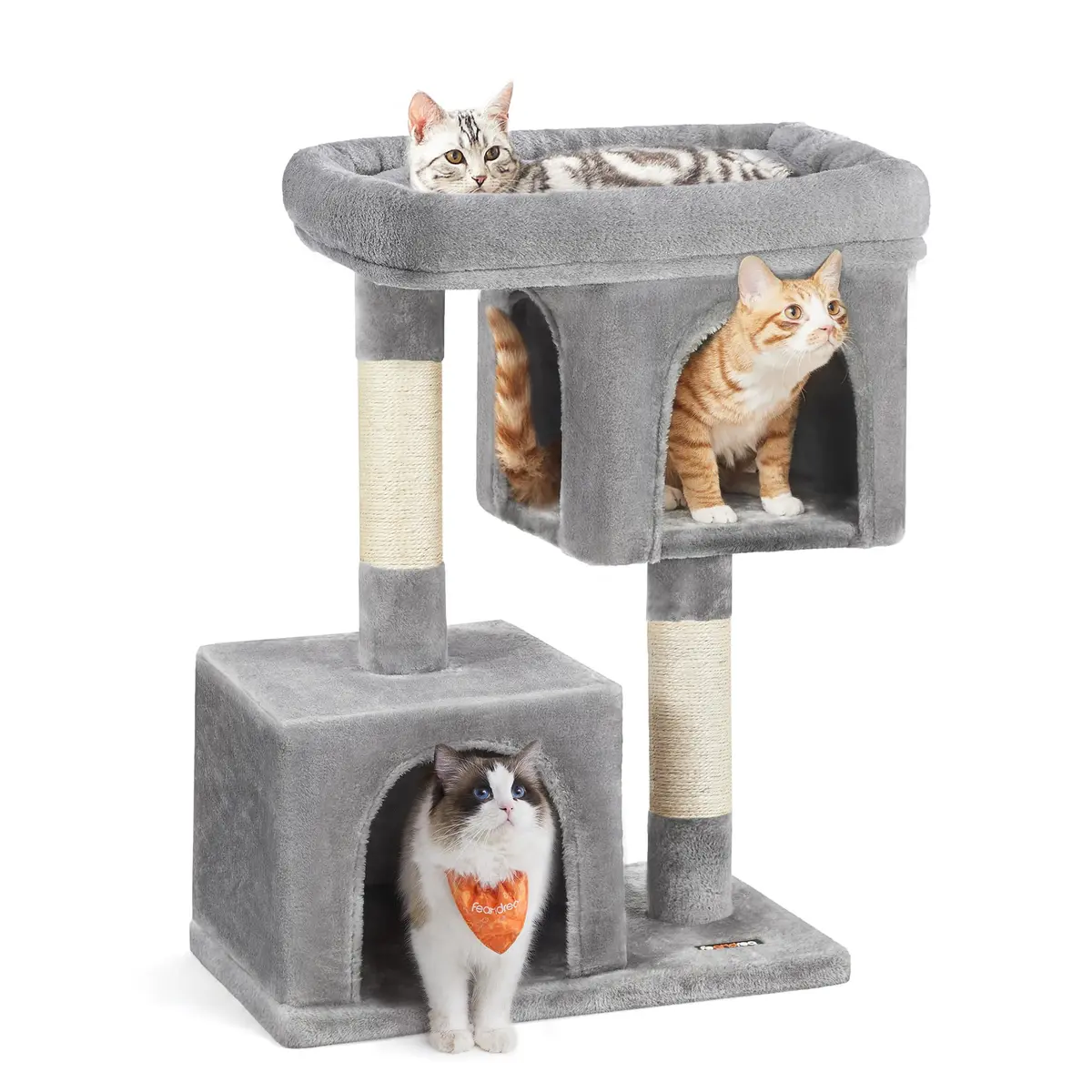 Feandrea Árvore para Gatos, 84 cm, Tamanho G, para Gatos Grandes até 7 kg, Poleiro Amplo, 2 Tocas, Poste Arranhador, Cinza Claro BRPCT61WV2