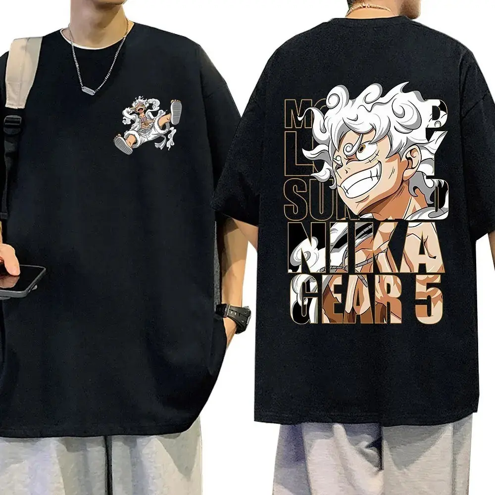 Camiseta Unissex Luffy Anime One Piece Gear 5 Camisa Streetwear 100% Algodão Confortável Estilo Moda Unissex