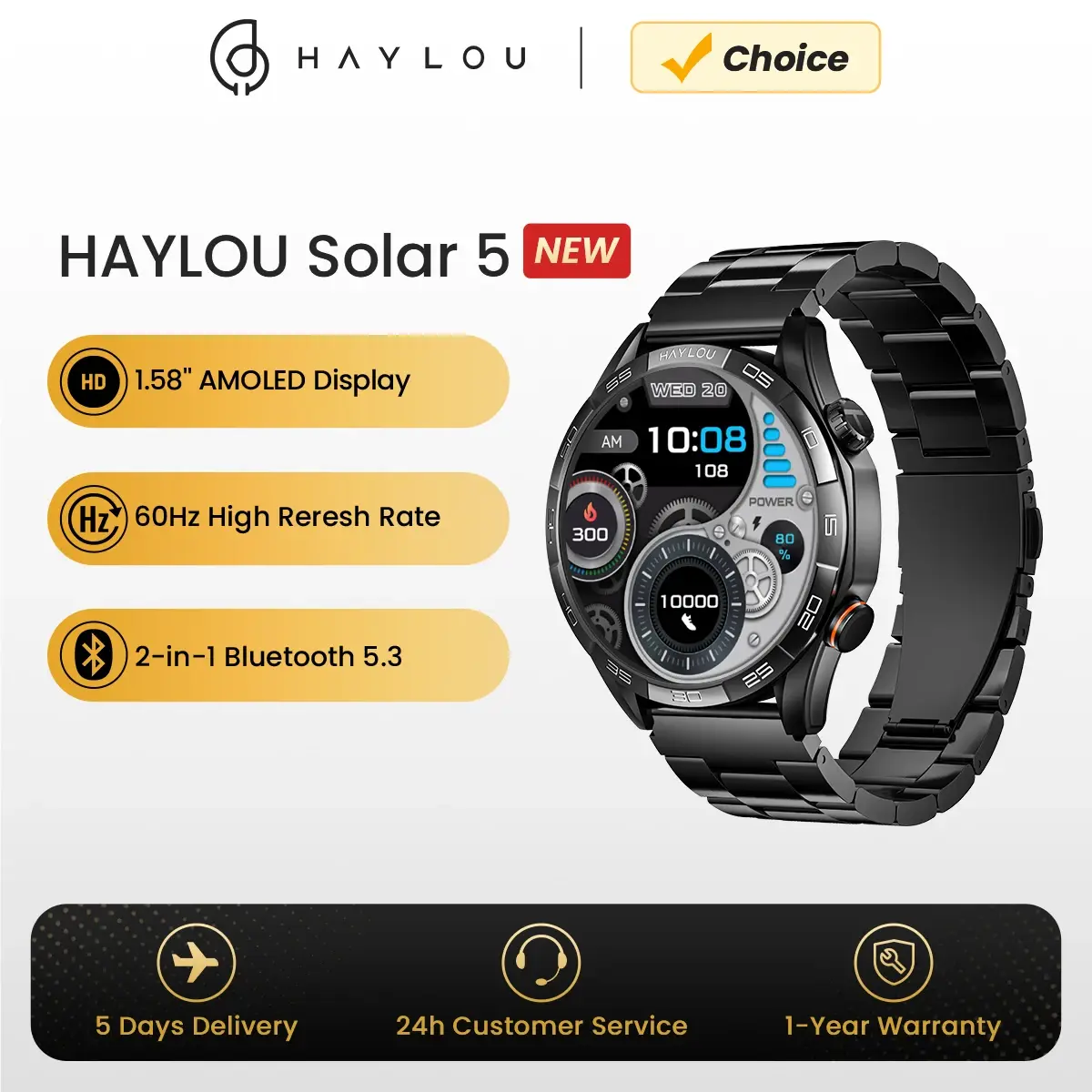 Haylou solar 5 smartwatchs 1.58 display amoled 60hz relógio inteligente chamada de voz 24h monitoramento saúde esportes smartwatch para homem