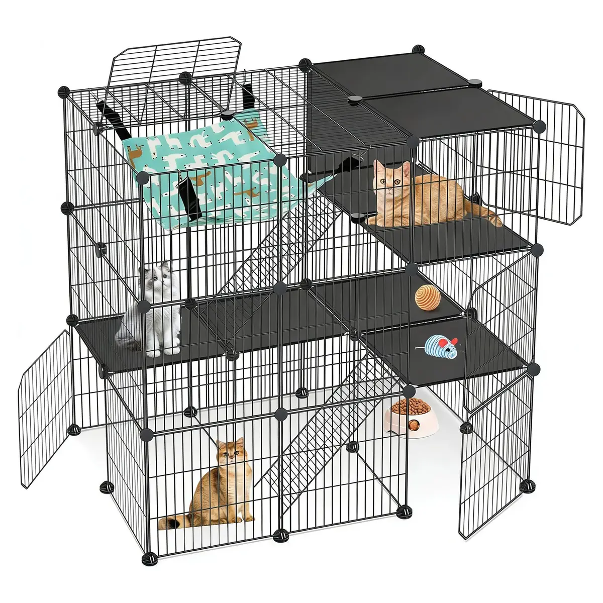 Gaiola Gato Dobrável 3 Camada DIY Catio Removível Interno e Externo | Grande Gaiola Coelho Porta Cercado Porquinho Índia Cercadinho Metal Destacável 1-3 Gato Gatinho Modulo Cercadinho Pet Rede