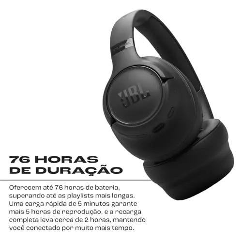 JBL, Fone de Ouvido Bluetooth Over-Ear, Tune 730BT, Sem Fio, Até 76 Horas de Bateria - Preto thumbnail 5