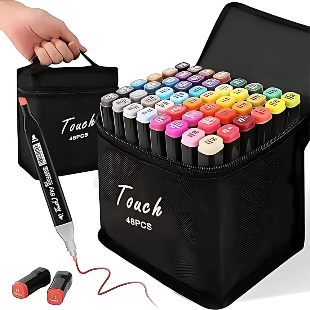 Caneta Touch Marcador Artísticos Com 48 Cores, Pontas Duplas, Com Estojo De Transporte, Marcador Permanente Profissional Para Crianças e Adultos Coloris FONSES