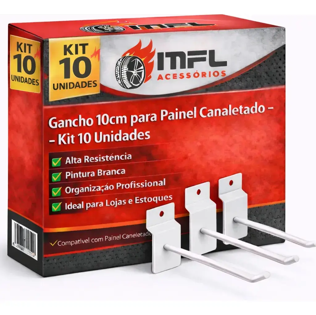 Kit 10 Gancho Para Painel Canaletado Cor Branco 10cm Marca MFL