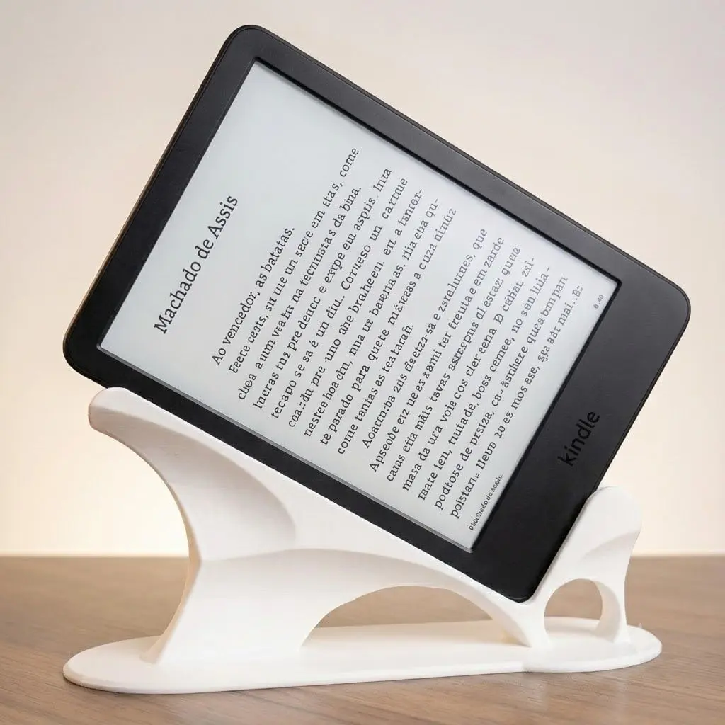 Suporte Inclinado Para Kindle iPad Tablet Apoio Para Ler Deitado Branco | Leitura Deitada, Uso Multidispositivo, Design Inclinado