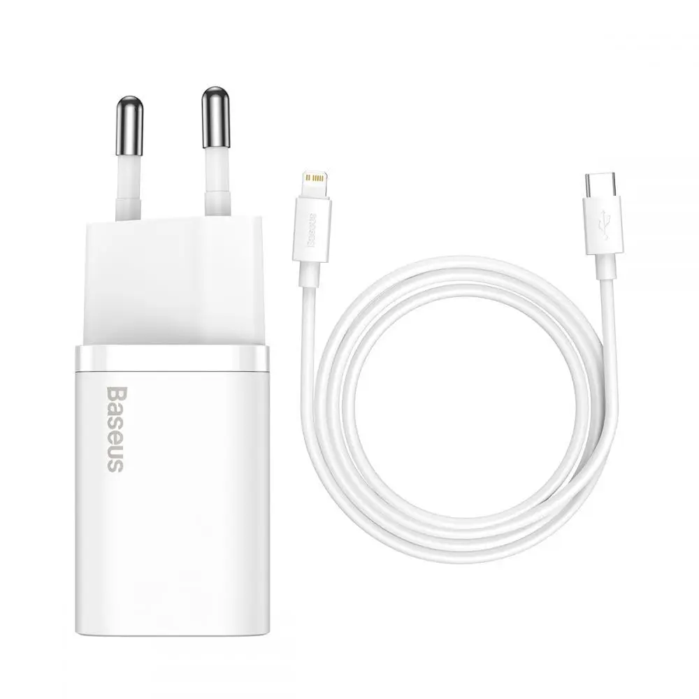 Baseus Kit Carregador Super Si Turbo de 20W/25w Cabo de 1 metro, USB-C para USB-C/USB-C para Lightning, Turbo Pd Android/Iphone/Ipad/notebook (Branco 20W)