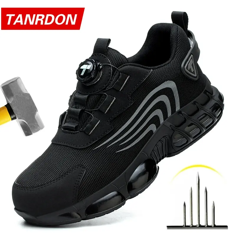 Novos Sapatos de Segurança com Botão Rotativo para Homens, Sapatos de Trabalho Anti-Impacto e Anti-Perfuração, Tênis Esportivos Masculinos Modernos e Sapatos de Segurança Profissionais