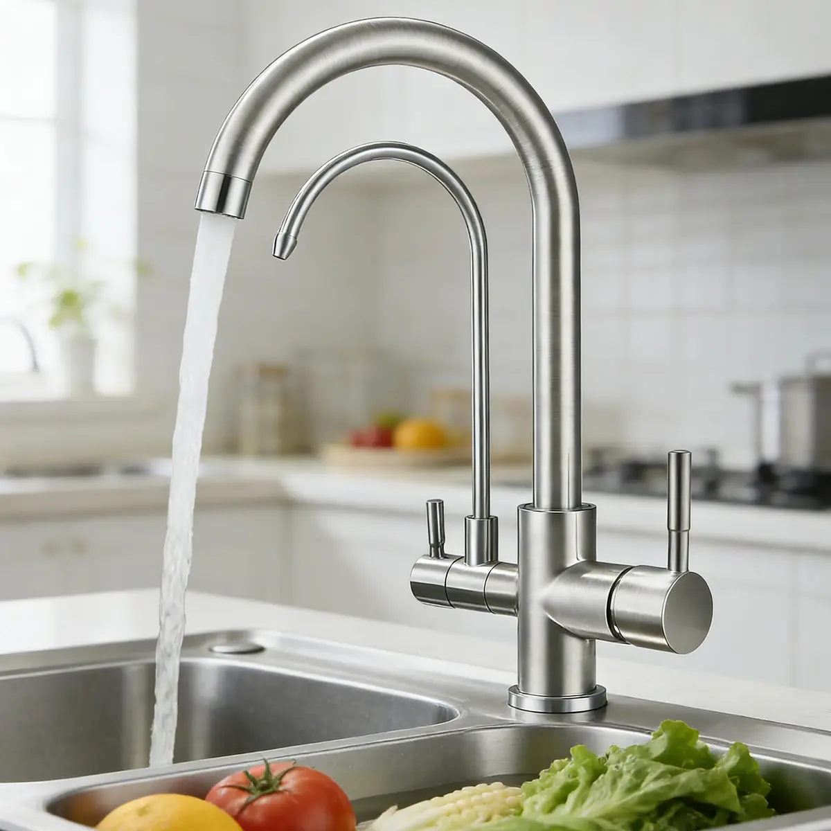 Torneira De Cozinha Gourmet Inox 304 Escovado, Torneira Cozinha Gourmet De Mesa Misturador Con Saída de Água Filtrada p