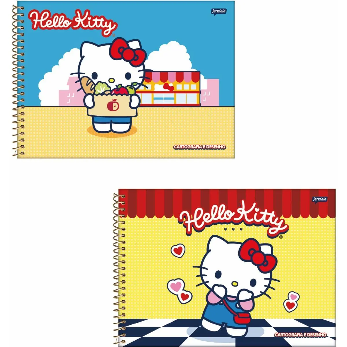 Kit de Caderno Desenho, Jandaia, Universitário, Capa Dura, Hello Kitty, 80 Folhas, Pacote com 4 - 1