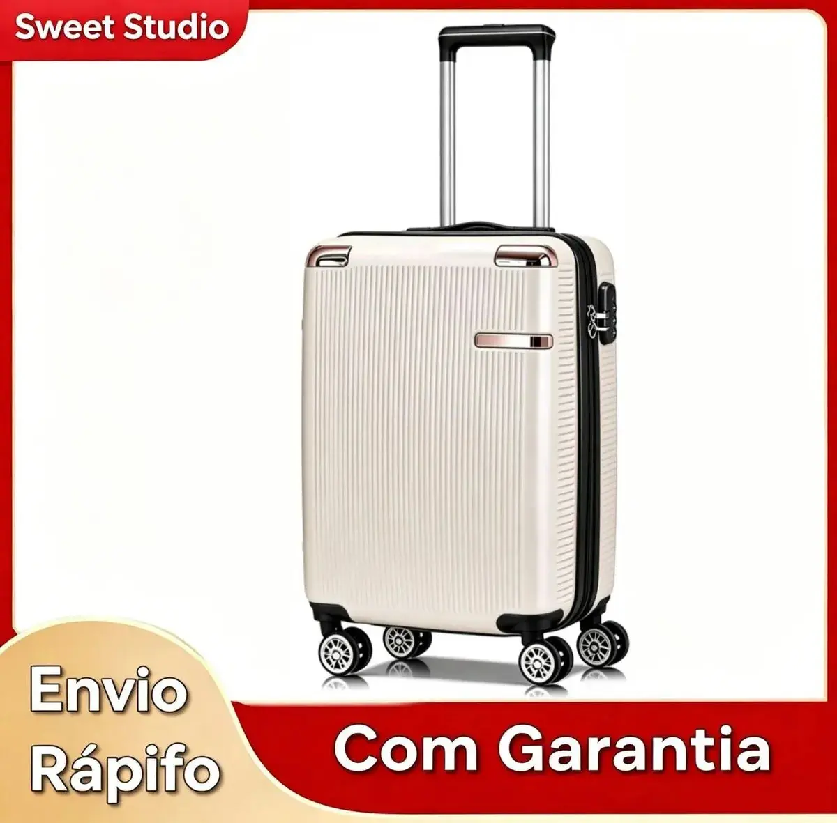 Mala de Bordo Rígida Sweet Studio Bege para Viagem, 55 cm, com Rodas Duplas e Cadeado - 1