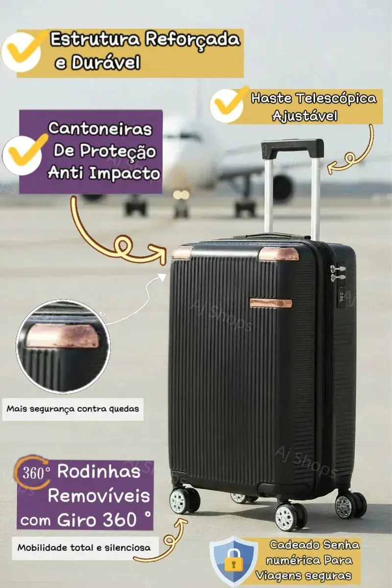 Mala de Bordo Rígida Sweet Studio Bege para Viagem, 55 cm, com Rodas Duplas e Cadeado thumbnail 6
