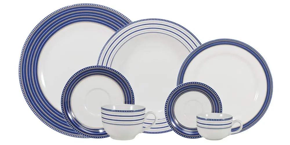 Serviço de Jantar Chá Café 42 peças em Porcelana. Modelo Redondo Voyage. Decoração Paula. Fabricado pela Schmidt.