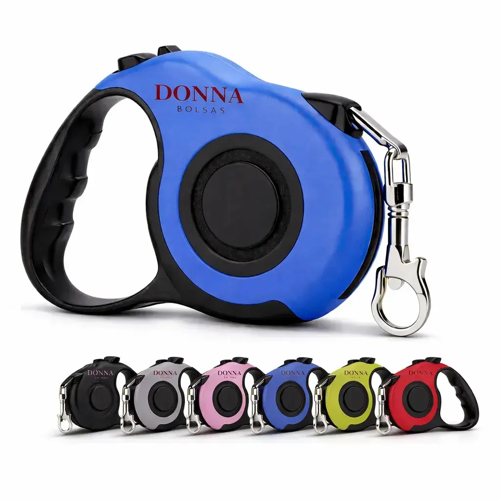 Guia Retrátil para Cães e Gatos de Náilon com Trava de Segurança Reforçada 5 Metros Azul Donna Bolsas - 1