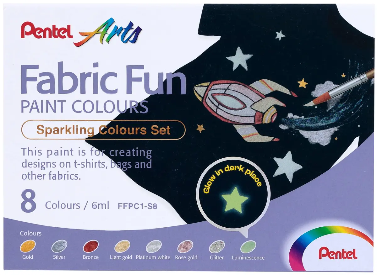 Pentel Tinta Para Tecidos Fabric Fun 8 Cores Metálicas FFPC1-S8