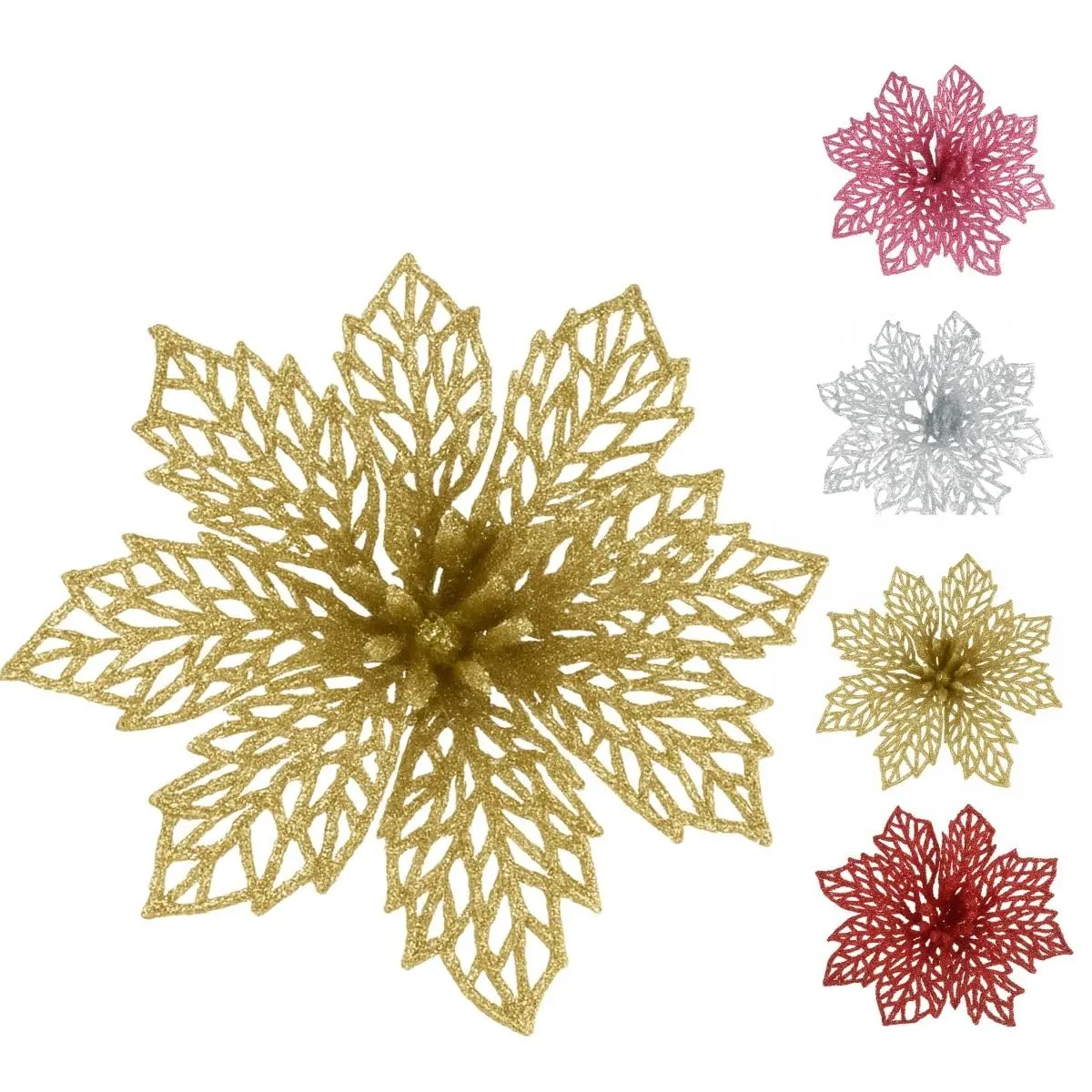 Kit C/ 6 Flores Dourado Enfeite Árvore De Natal Decoração Natalina Luxo