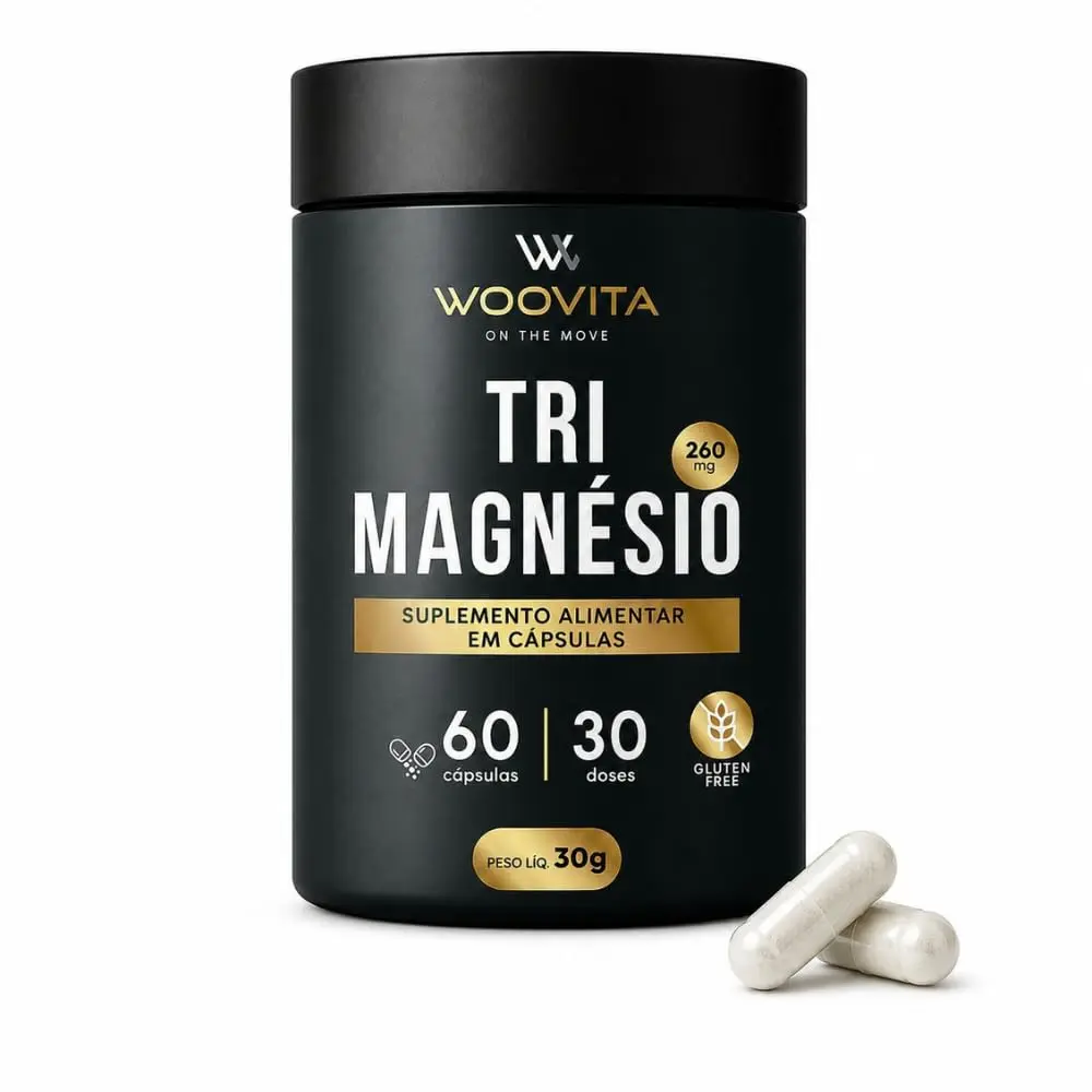 Tri Magnésio WooVita 260mg – Bisglicinato, Quelato e Malato - 60 Cápsulas (30 Doses) -Suplemento Alimentar - Sem Glúten