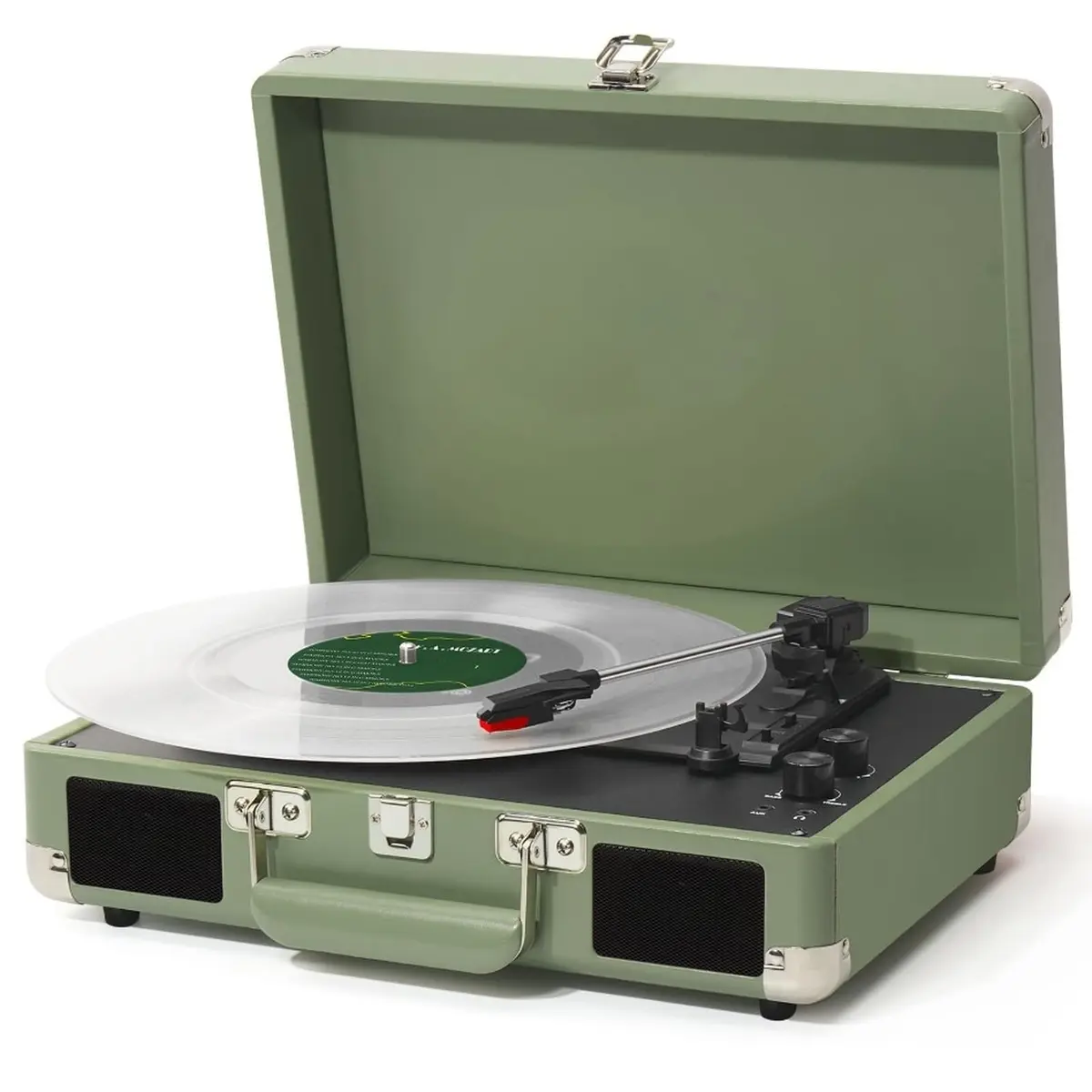 ANVAR VEDO Toca-Discos Portátil com Bluetooth, Alto-Falante, 3 Velocidades (33/45/78 RPM), Design Retrô de Maleta, Compatível com LPs 7/10/12", Controle de Graves, AUX RCA, Parada Automática 110v/220v