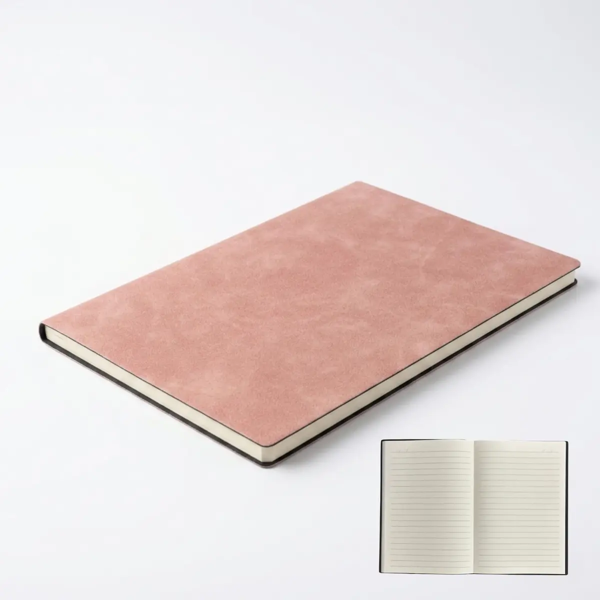 Caderno com Pauta A5 Capa Macia Couro Sintético 80 Folhas Notebook Estilo Retrô - Rosa