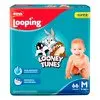 Fralda Looping Baby Looney Tunes Tamanho M Pacote Hiper com 66 Unidades Descartáveis - 1
