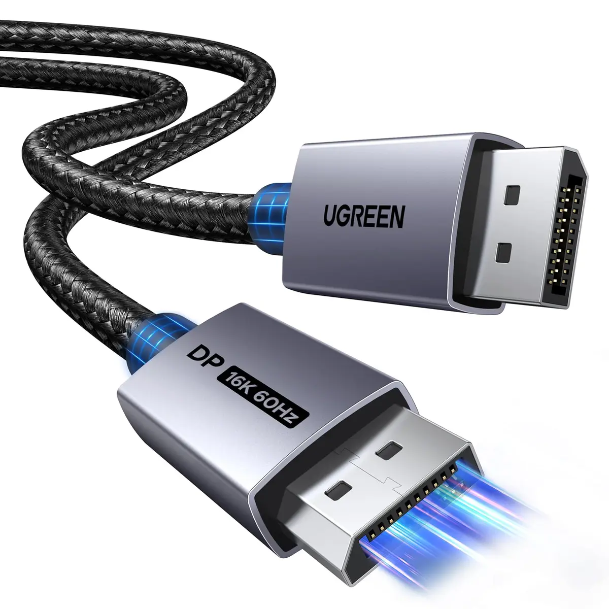 UGREEN Cabo DisplayPort 2.1 Blindado 80Gbps16K 3M Nylon Trançado | Certificado VESA, G-Sync/FreeSync, Dolby Atmos/DTS:X, Durável 5000+ Plugs/1000+ Flexões, HDR, HDCP2.3