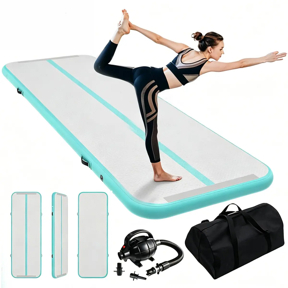 220V Tapetes de Ginástica para uso Doméstico,Colchonete Inflável para Exercícios,3 * 1 * 0.1M Tapete de Treinamento de Ginástica,com Bomba de Ar Elétrica,Inflação Rápida e Fácil de Transportar