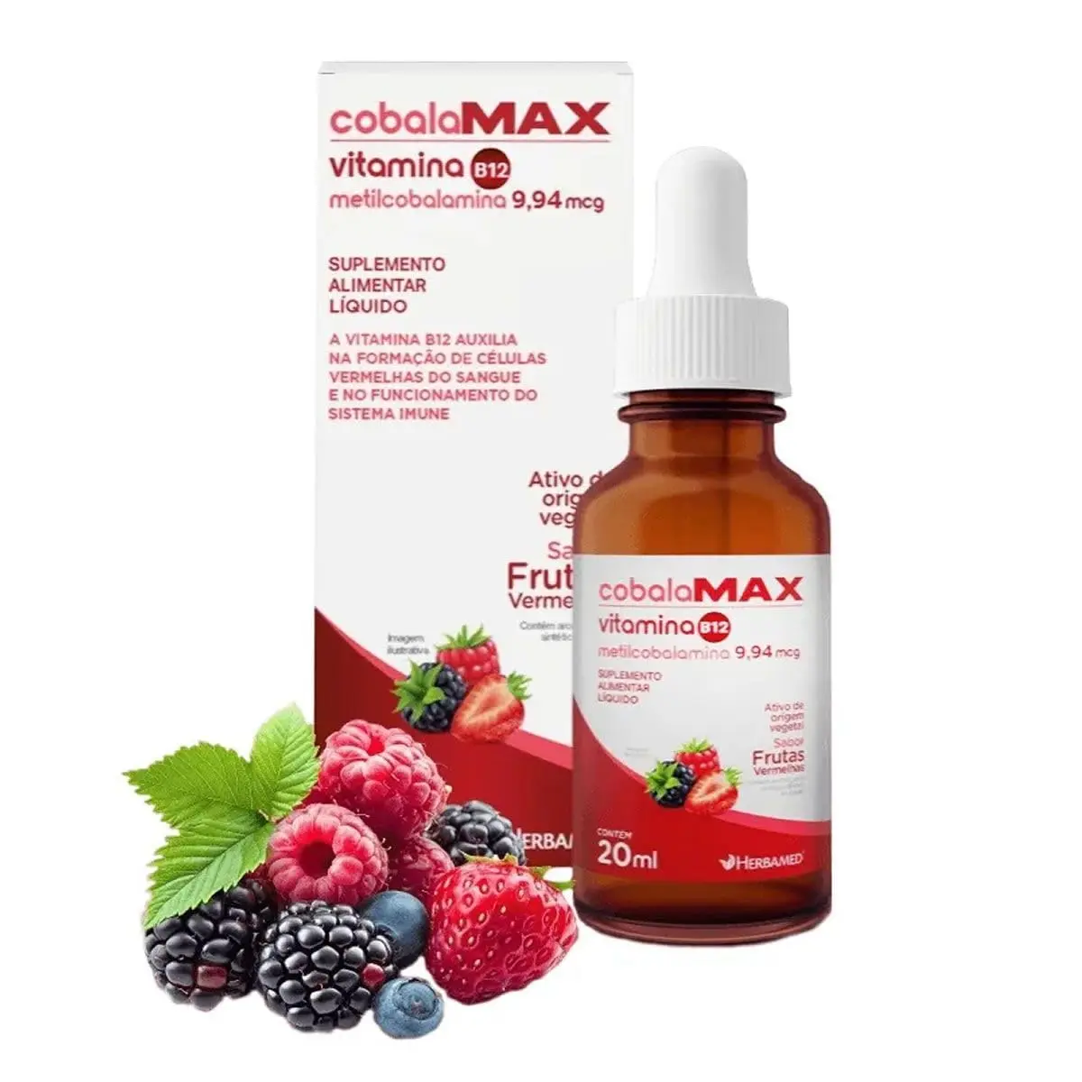 Vitamina B12 Metilcobalamina Herbamed, Sabor Frutas Vermelhas, 20ml