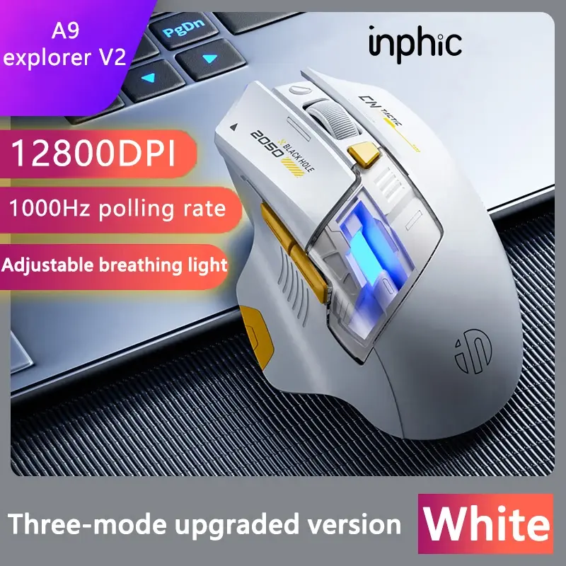Mouse Gamer Sem Fio Inphic A9 Explorer V2 com Display de Nível de Bateria de 500mA, Ergonômico, Bluetooth, para PC e Laptop