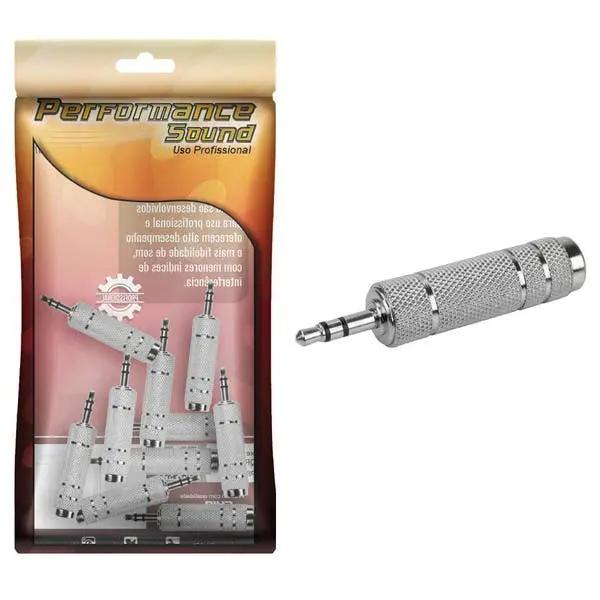 10x Adaptador Áudio P2 Stereo P/ P10 Stereo J10 Níquel Metal - 1