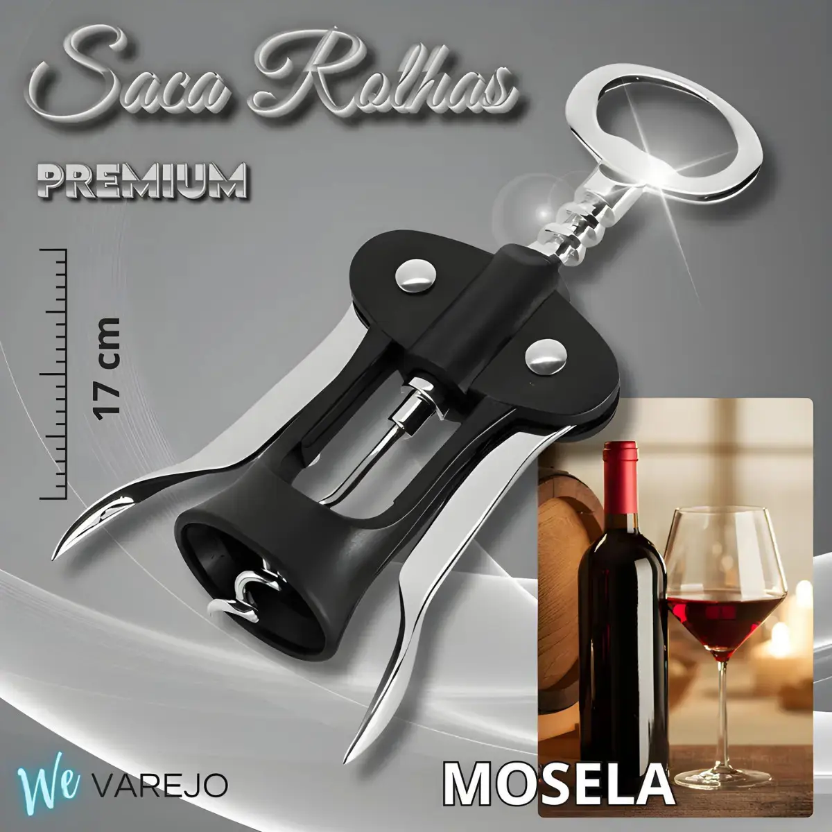 We Varejo - Saca Rolha Vinho Premium Abridor De Garrafa Manual Aço Robusto Tira Rolhas thumbnail 2