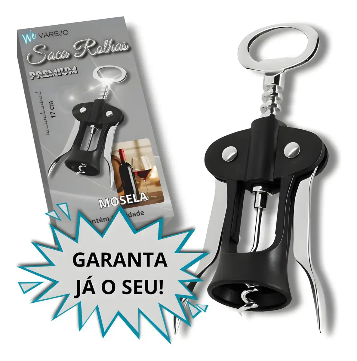 We Varejo - Saca Rolha Vinho Premium Abridor De Garrafa Manual Aço Robusto Tira Rolhas thumbnail 9
