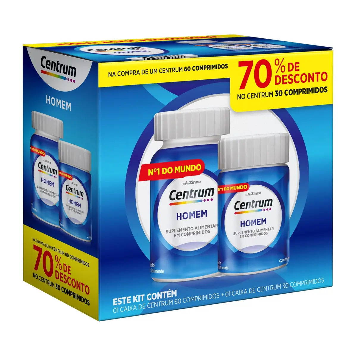 Centrum Homem Multivitaminico Diário com Magnésio, Vitamina D e Vitamina B12, Leve 90 Comprimidos e Pague 60
