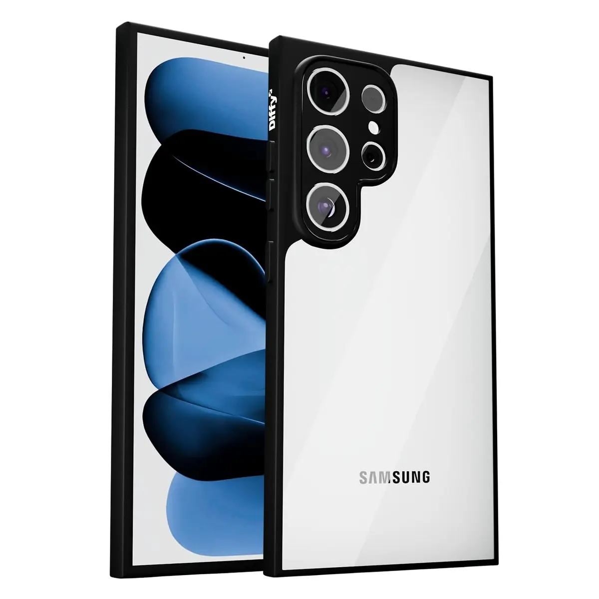 Diffy Capa Hybrid Anti-Impacto para Samsung Galaxy S23 Ultra – Traseira Transparente Rígida (Não Amarela), Bordas Reforçadas e Proteção Individual de Câmeras (Preta) - 1