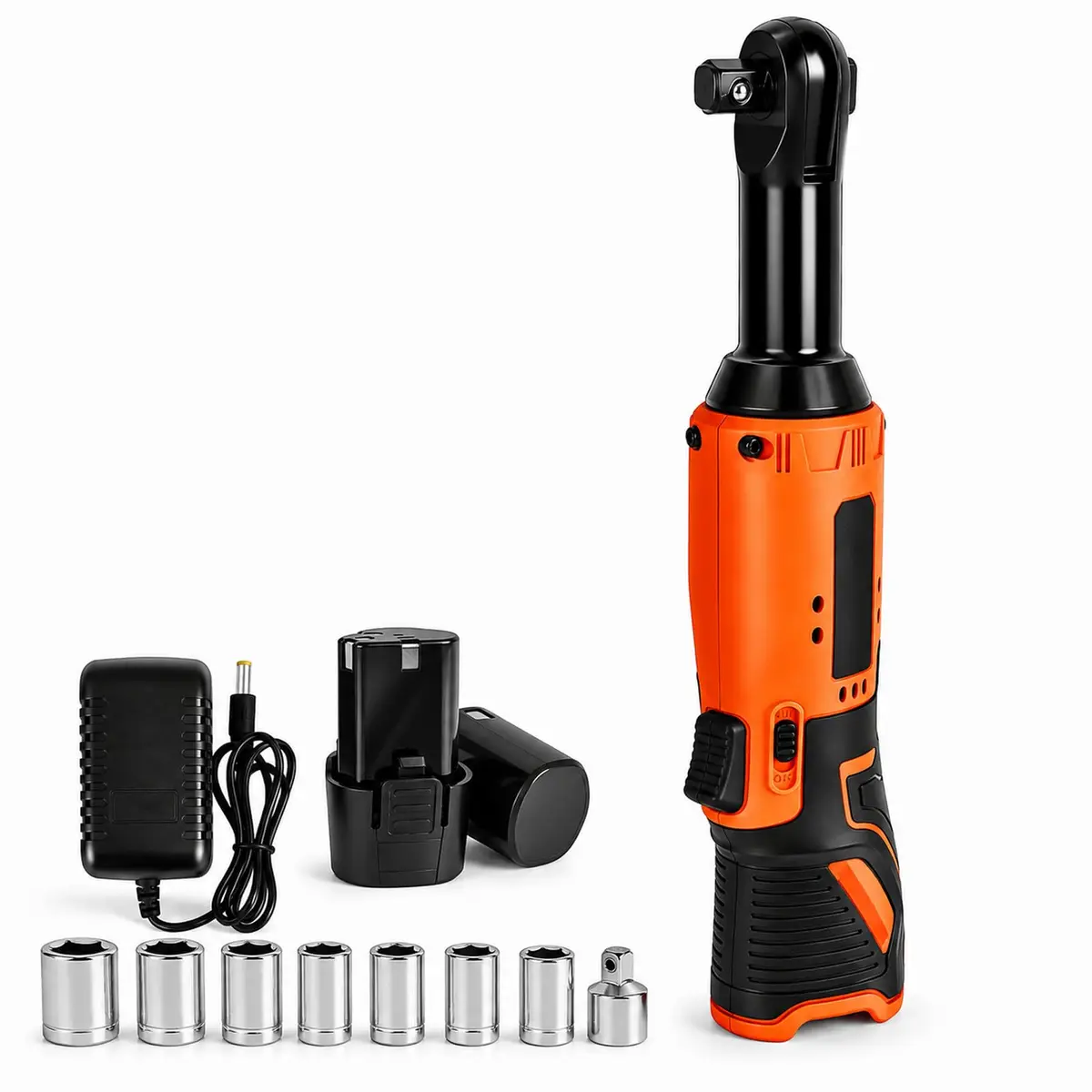 Chave Catraca Elétrica 12V 60Nm, 2 Baterias 2000mAh, 3/8", LED Integrado, Catraca Reversível com 7 Soquetes e Adaptador 1/4", Sem Fio para Automóveis e Manutenção - 1