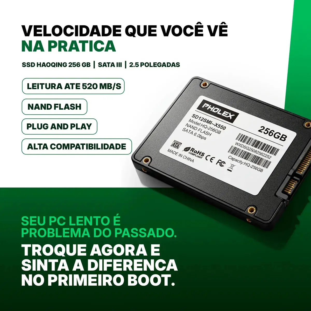 Ssd 256gb Notebooks Desktops Armazenamento Interno Sata Iii 2.5 Leitura Até 500mb/s Pholex thumbnail 2