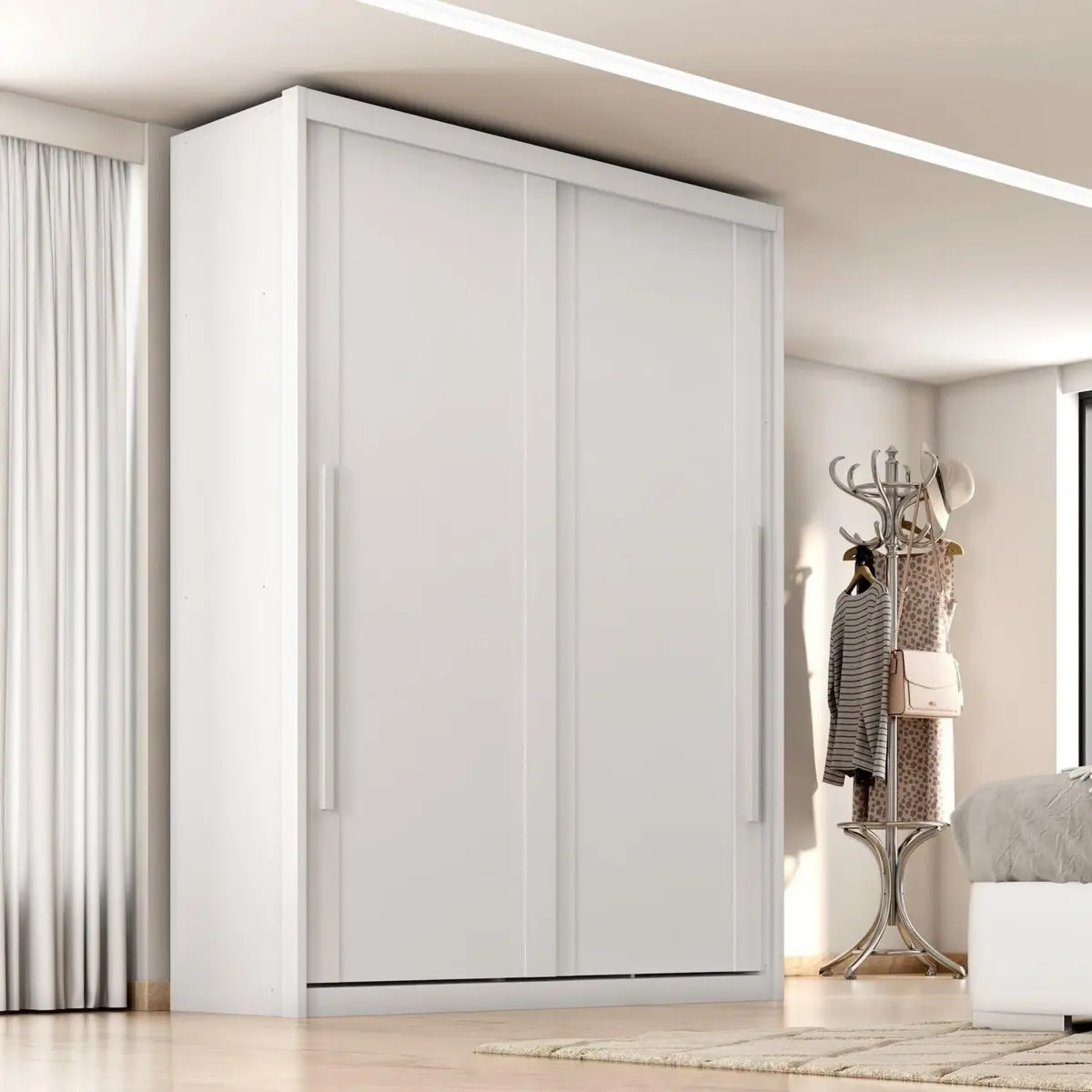 Guarda Roupa Solteiro Splendido 100% MDF 2 Portas de Correr 3 Gavetas Branco Absoluto - 1