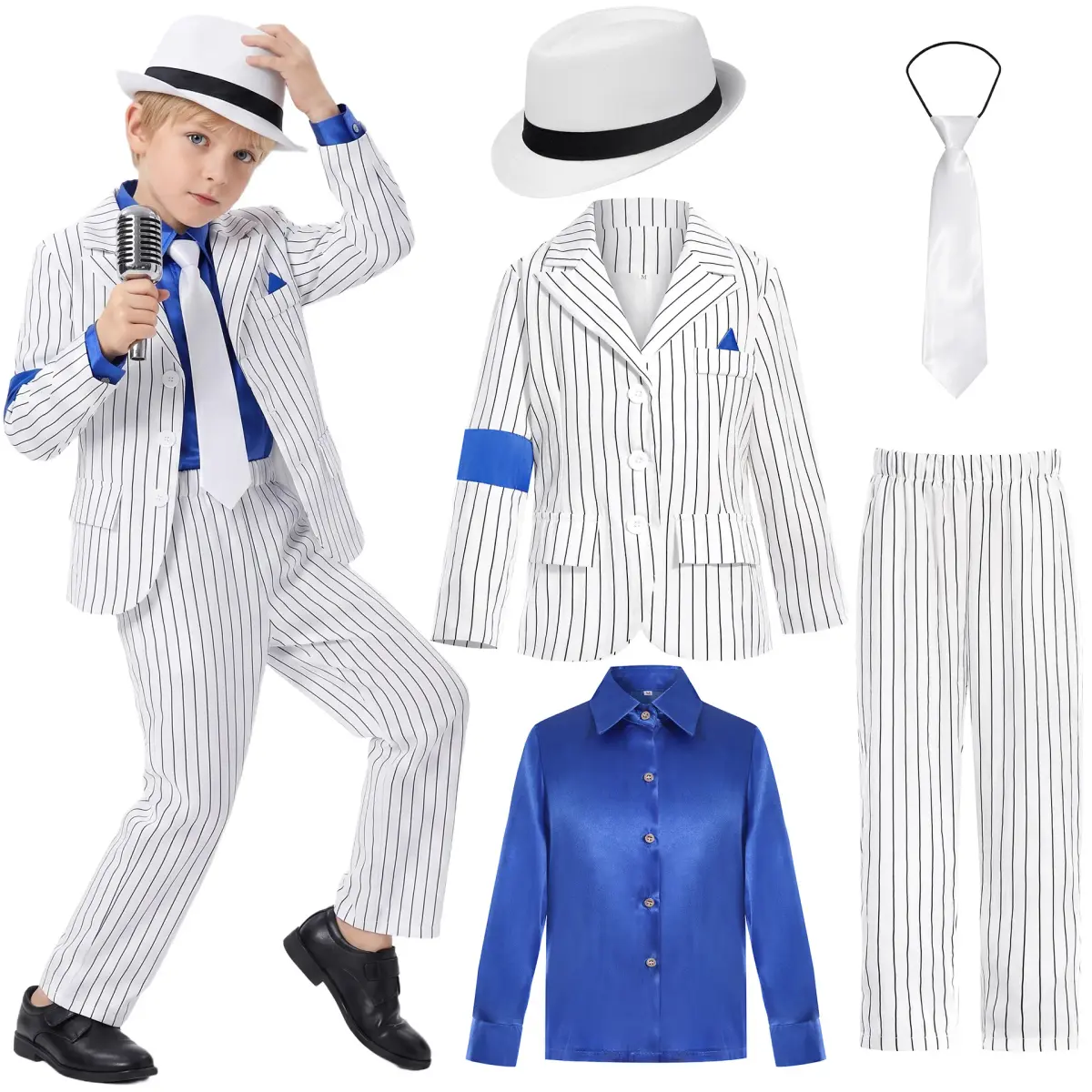 Fantasia de Cosplay Michael Jackson: Conjunto de Roupa com Calças Brilhantes Estilo Dançarino Anos 80 e 90 para Palco e Festa