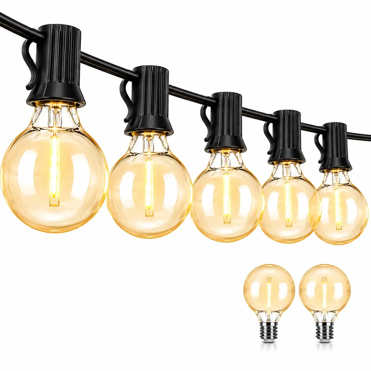 Varal de Luzes G40 15m com 25 LEDs,Cordão de Luzes Branco (220, Volts) | Quente 2700K IP44 para Área Externa, Jardim e Festas, Conectável à Tomada