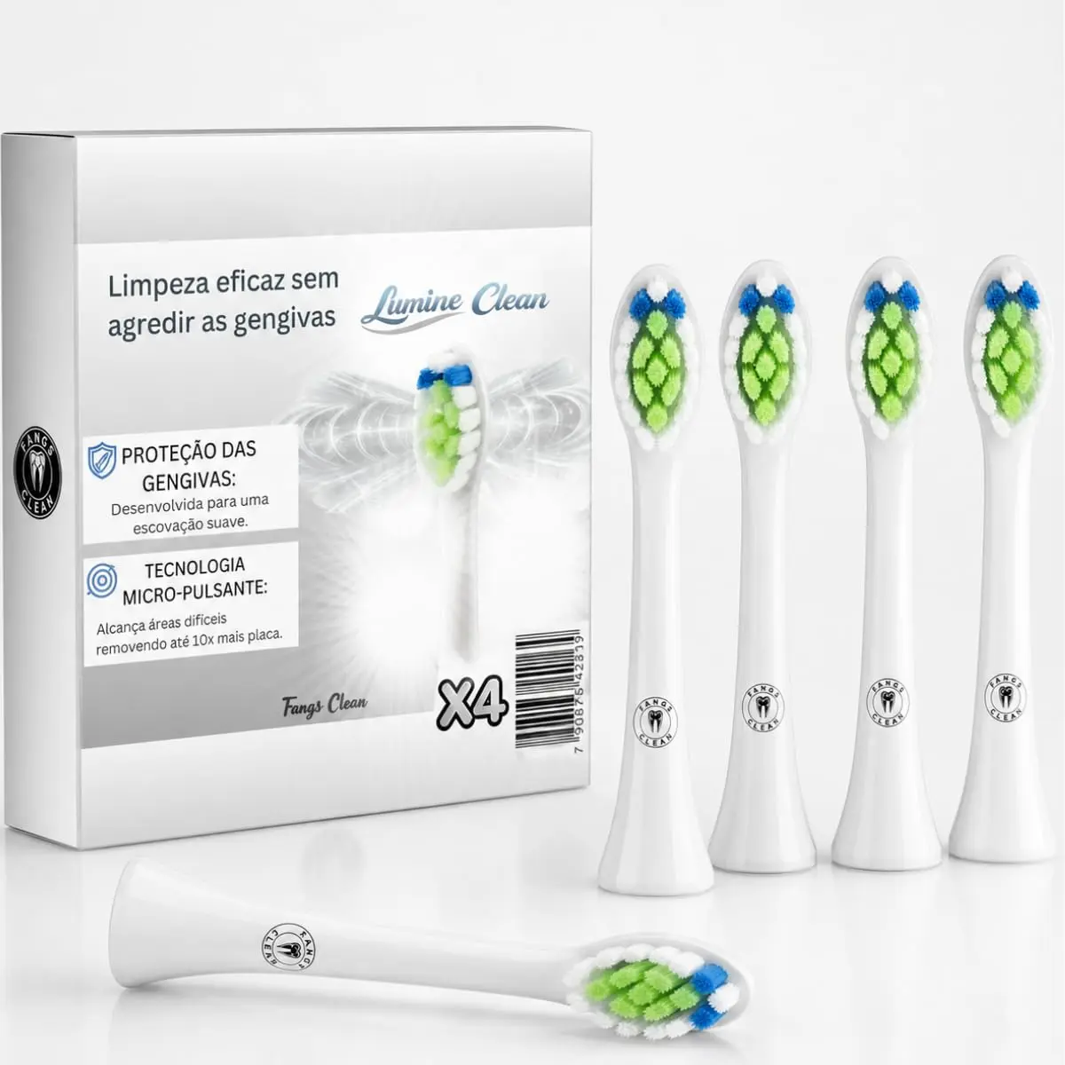 Kit 4 Refis Escova Elétrica LumineClean - Cerdas Suaves, Proteção Gengival, Micro-Pulsante - Compatível Philips Sonicare e Colgate SonicPro (Branco, Médio) - 1
