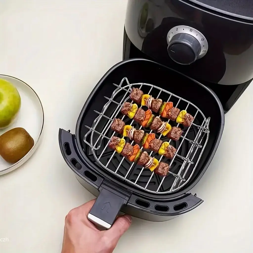 Conjunto de 1 Suporte de Aço Inoxidável para Fritadeira a Ar com 4 Espetos para Carne, Acessórios para Fritadeira a Ar, Grelha de Cozinha - 1