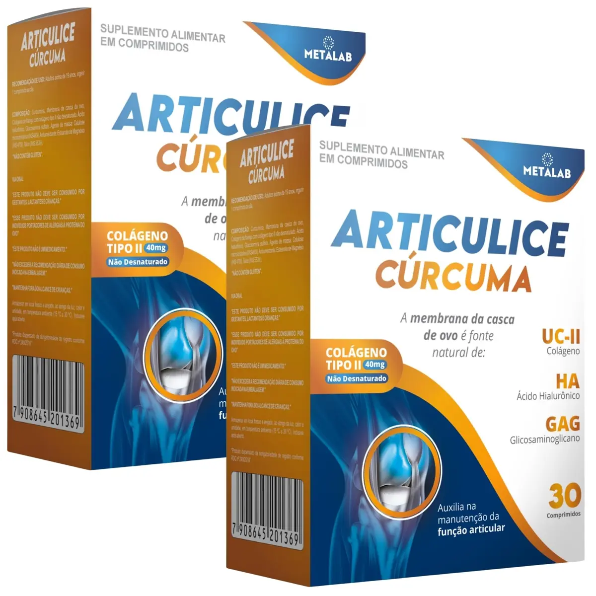Articulice Cúrcuma 30 Comprimidos Colageno Tipo II Cúrmuma Glucosaminoglicanos Acido Hialuronico Colageno Sem Sabor - Metalab (2)