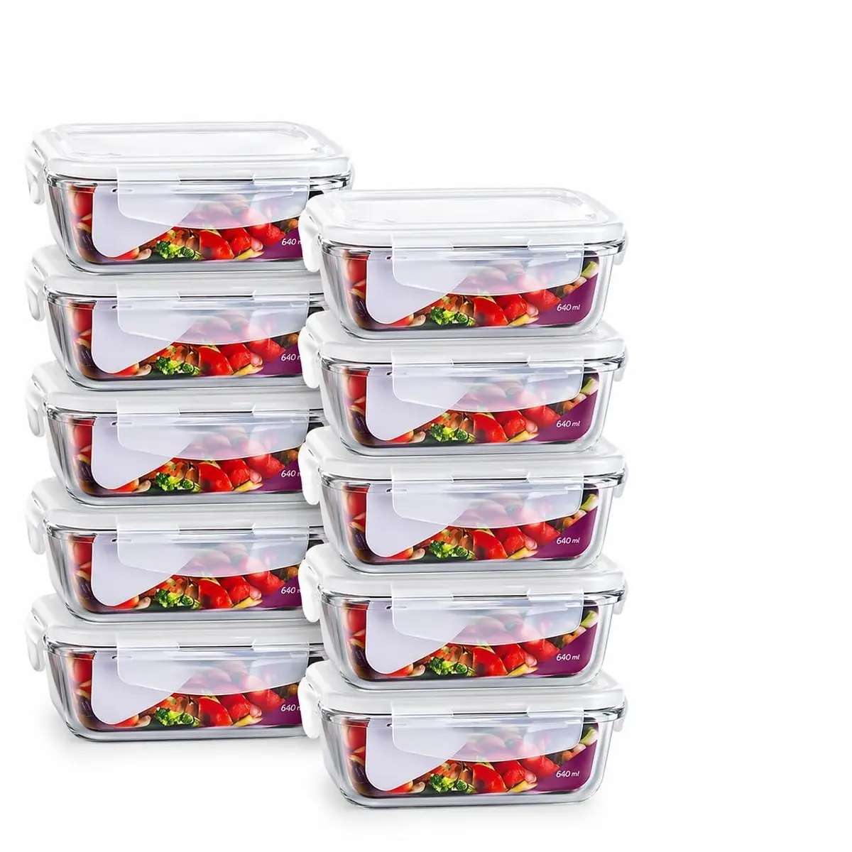 Kit 10 Potes Herméticos de Vidro 640ml para Marmitas e Organização