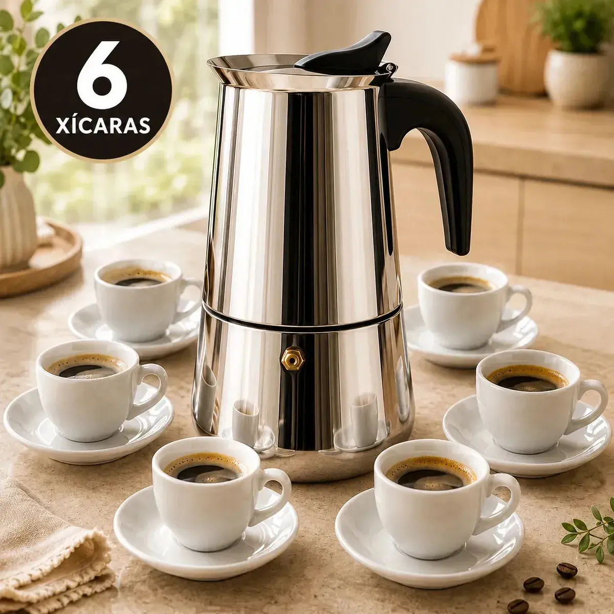 Cafeteira Italiana Moka inox 6 Xícaras Café Expresso Espresso Para Fogão Manual Tradicional Resistente 300 Ml Casa Premium Sólar - 1